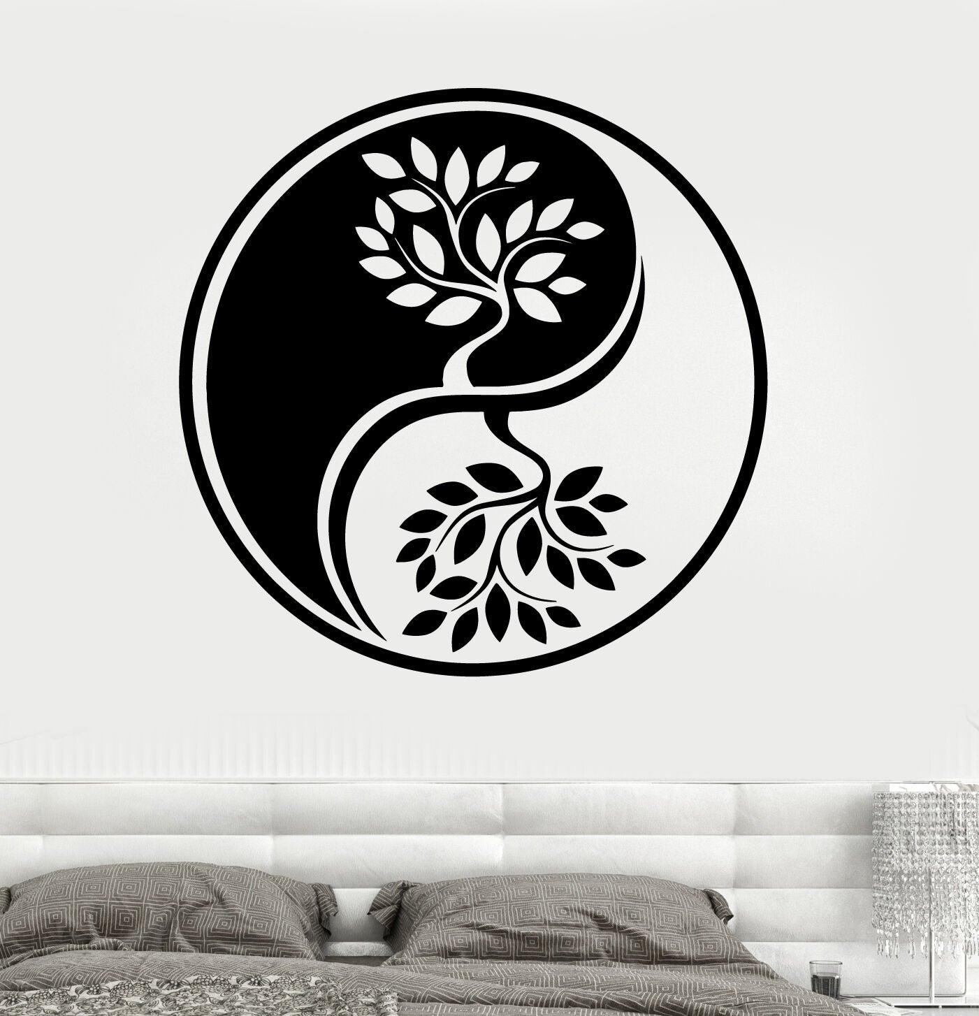 Autocollant mural en vinyle, cercle Yin Yang, arbres Om, méditation, Yoga, décor de studio (z2903)