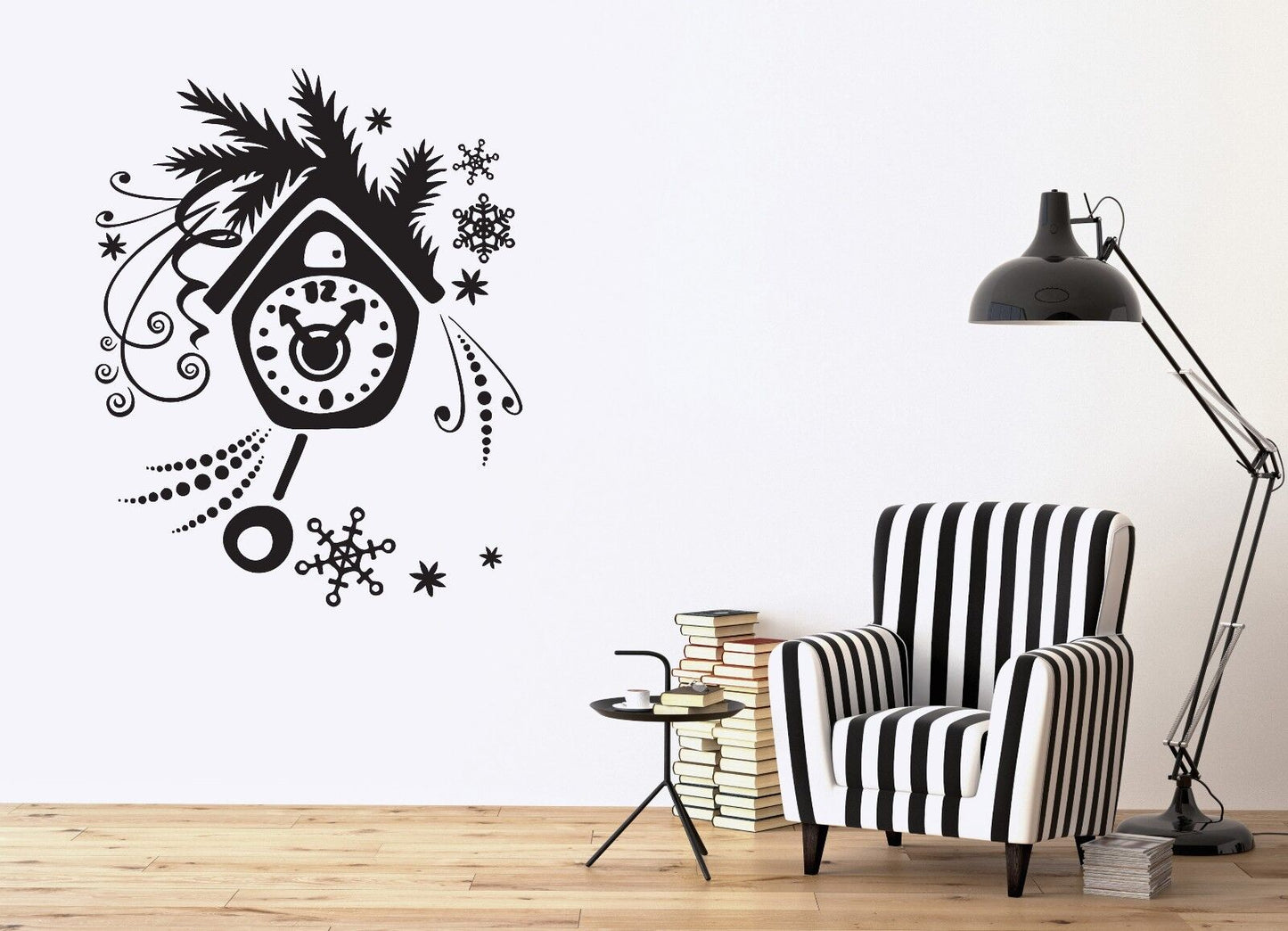 Wall Vinyl Sticker Decal Pendulum Clock Dial Snowflakes Spruce Branch (n029)