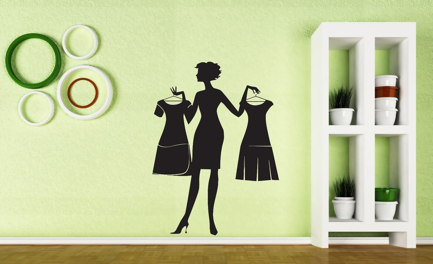 Wall Sticker Vinyl Decal Beautiful Woman Shopping Choice Dress Figure (n055)