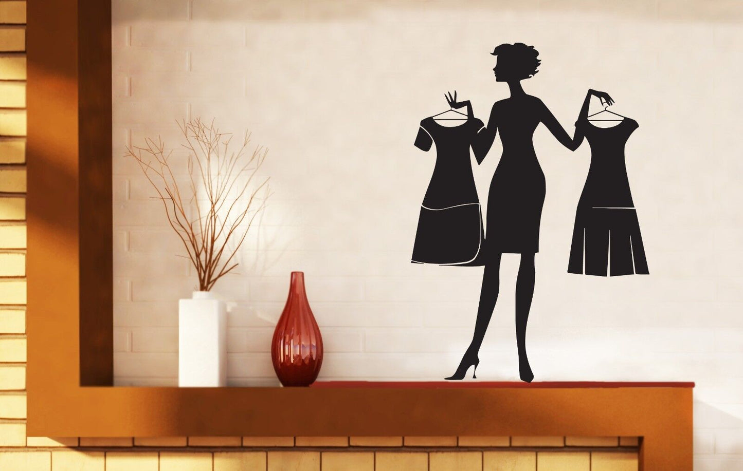 Wall Sticker Vinyl Decal Beautiful Woman Shopping Choice Dress Figure (n055)