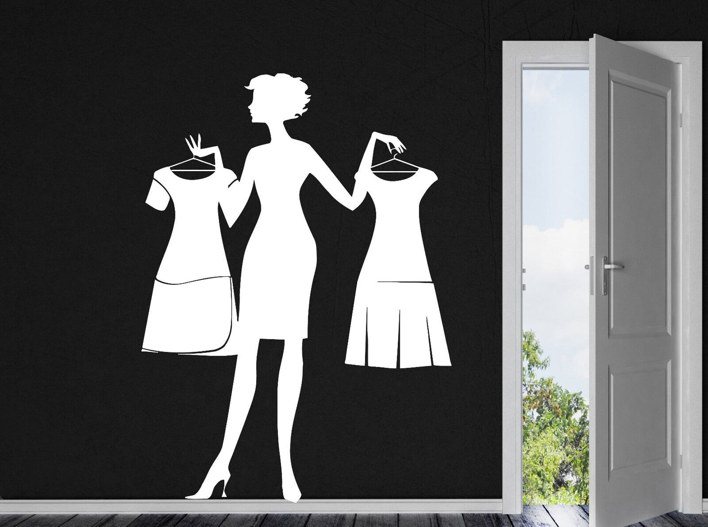 Wall Sticker Vinyl Decal Beautiful Woman Shopping Choice Dress Figure (n055)