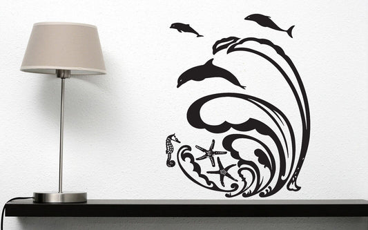 Wall Sticker Vinyl Decal Wave Dolphin Sea Star Meduza Ocean Decor (n059)