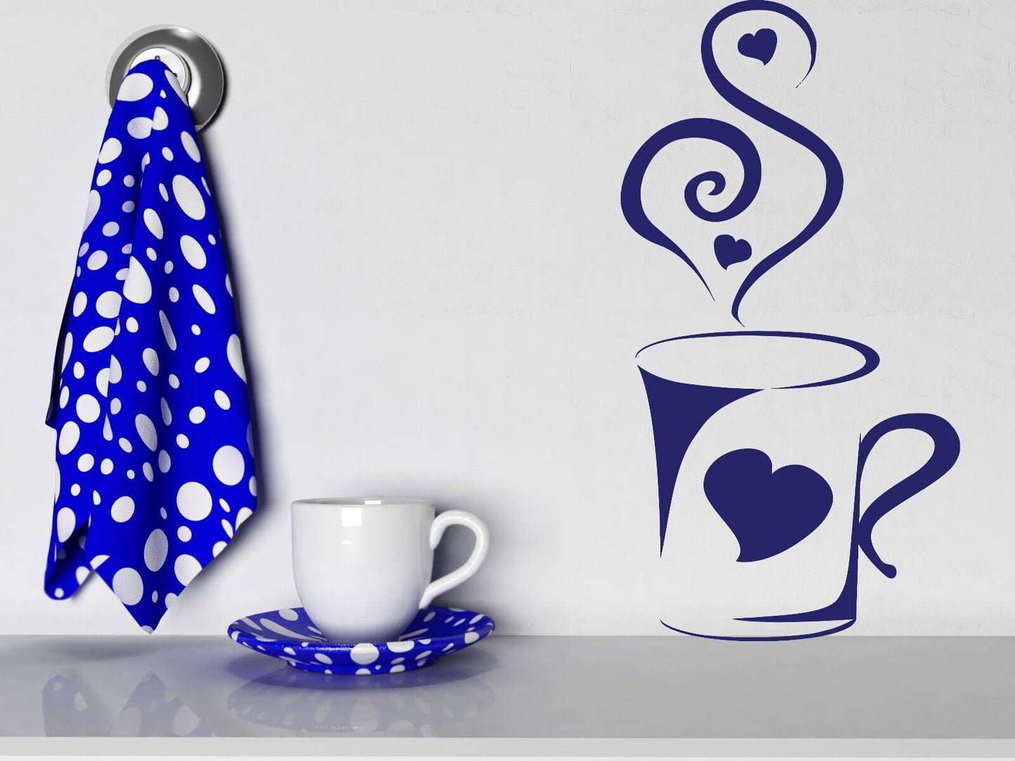 Wandtattoo/Wandbild, Vinyl, Motiv: Tasse Kaffee, Aroma, Soar Love Heart (n084)