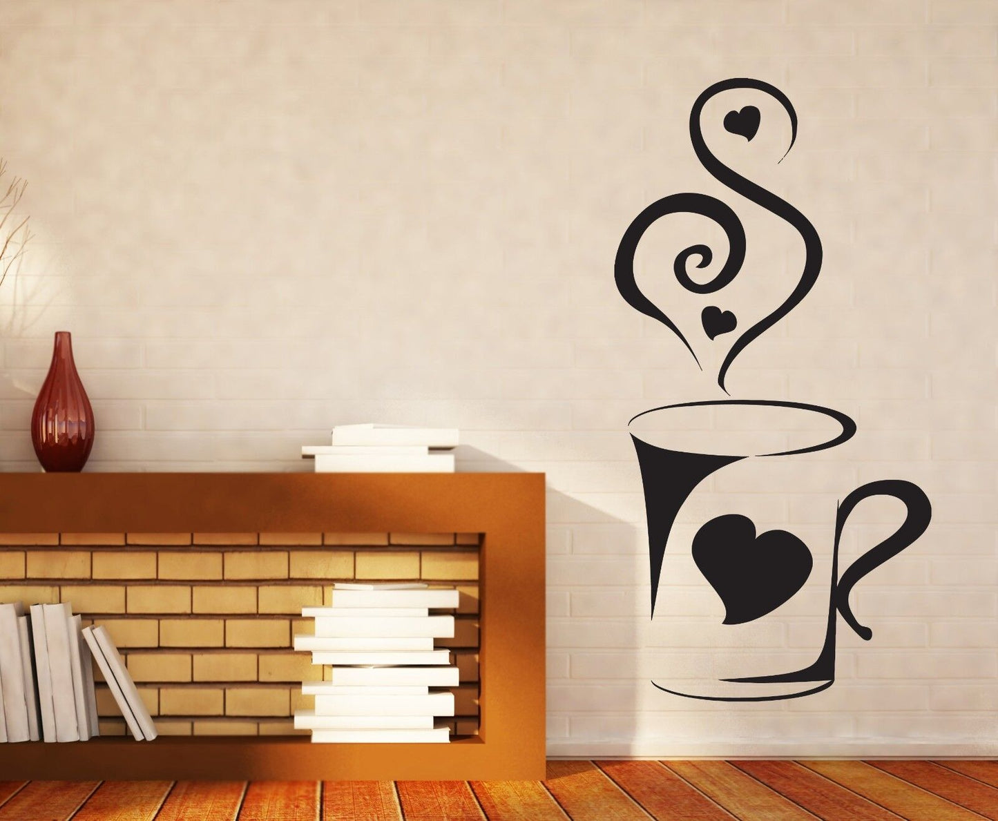 Wandtattoo/Wandbild, Vinyl, Motiv: Tasse Kaffee, Aroma, Soar Love Heart (n084)