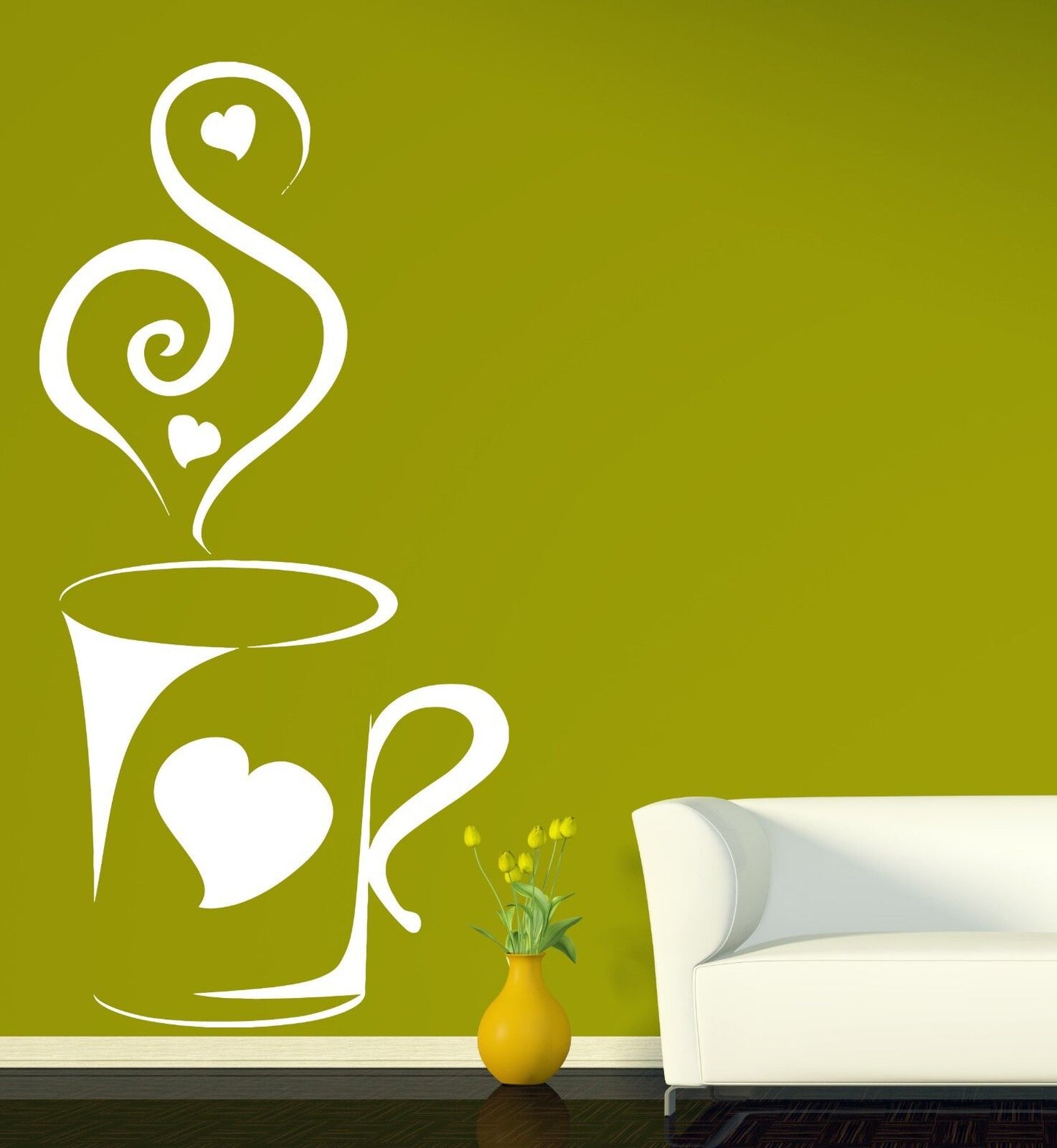 Wall Vinyl Sticker Art Cup of Coffee Aroma Soar Love Heart (n084)