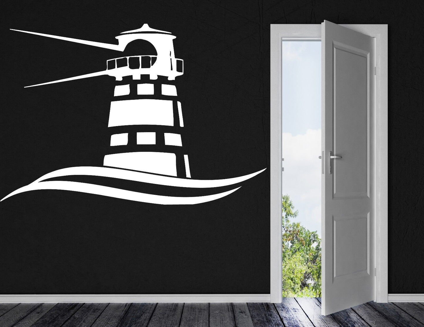 Wall Vinyl Sticker Decal Beacon Light Waves Sea Marine Ocean Beach House (n088)