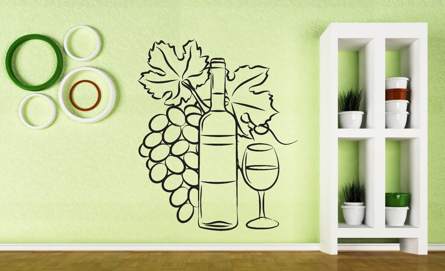 Wall Vinyl Sticker Wine Bottle Glass Bunch Grapes Decoration Kitchen (n091)