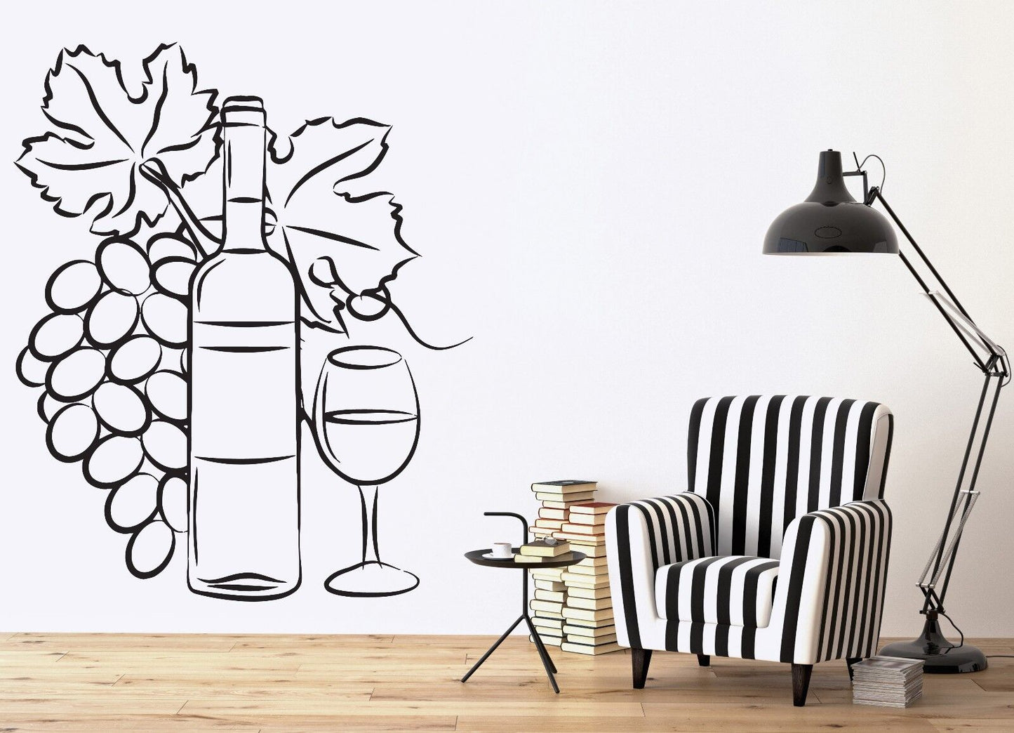 Wall Vinyl Sticker Wine Bottle Glass Bunch Grapes Decoration Kitchen (n091)