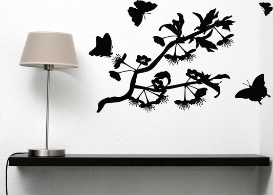 Wall Sticker Vinyl Decal Butterflies Flit Lovely Aroma Flowers (n101)