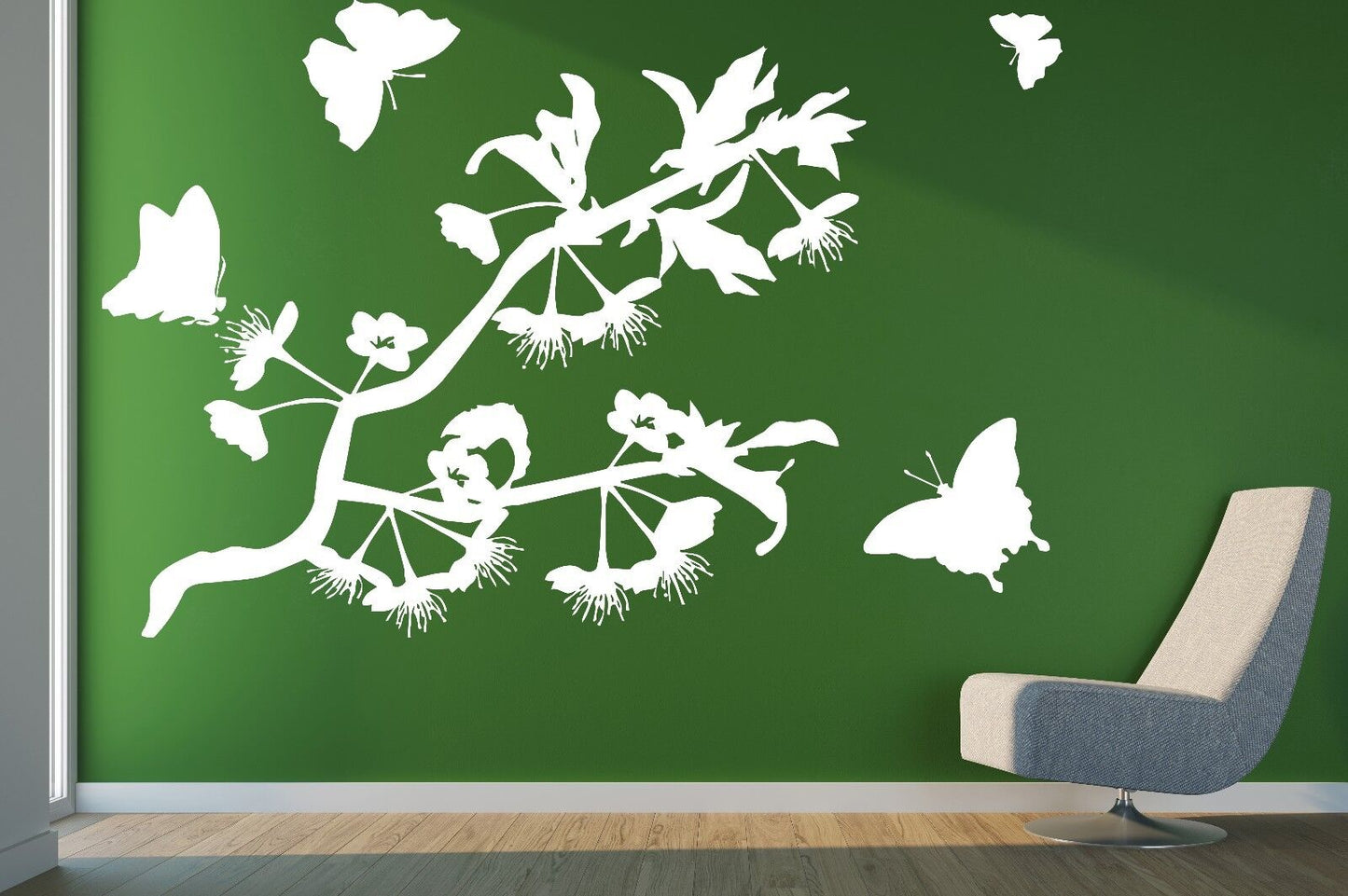 Autocollant mural en vinyle, papillons voltigent, jolies fleurs aromatiques (n101)