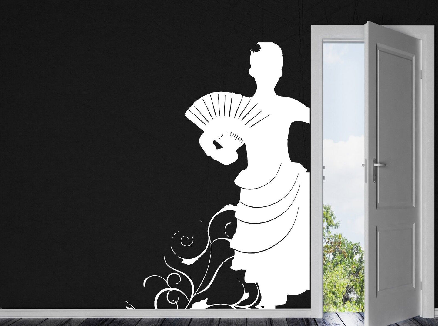 Wall Sticker Vinyl Decal Beautiful Girl Dancing Flamenco Fan Fluffy Dress (n113)