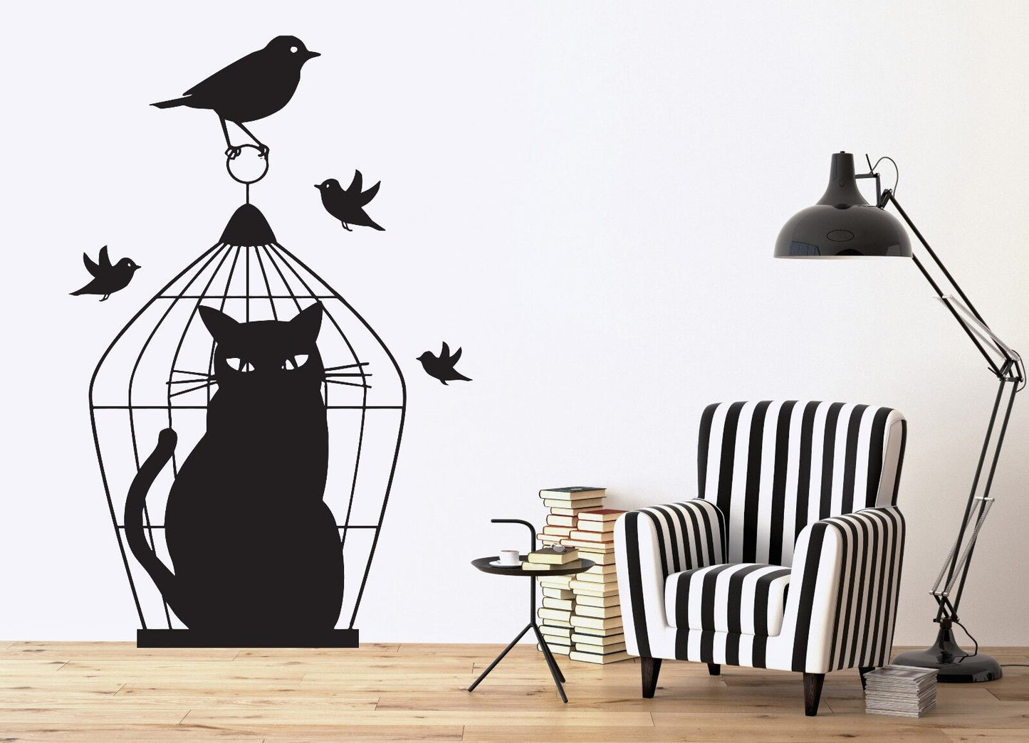 Wall Sticker Vinyl Decal Bird Caught in Cage Sad Cat Deception Outwitted (n117)