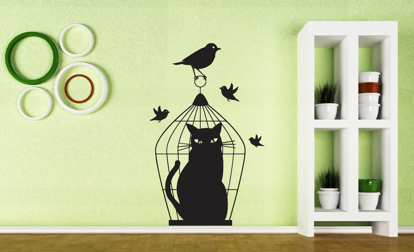 Wall Sticker Vinyl Decal Bird Caught in Cage Sad Cat Deception Outwitted (n117)