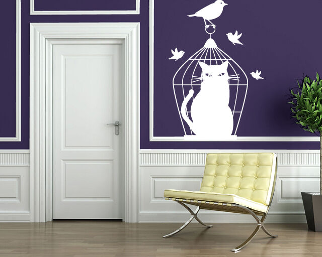 Wall Sticker Vinyl Decal Bird Caught in Cage Sad Cat Deception Outwitted (n117)