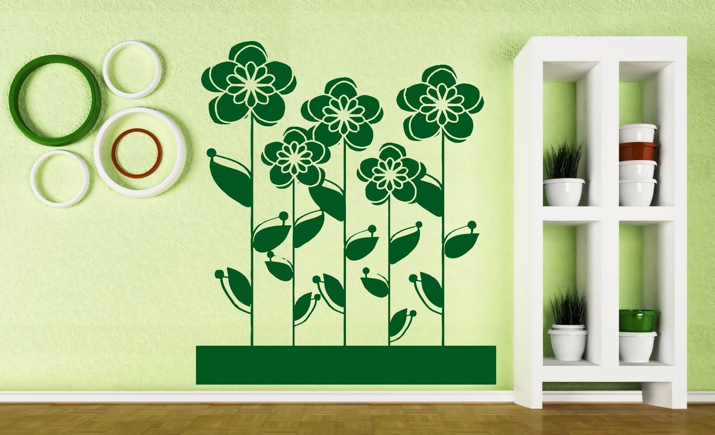 Wall Vinyl Sticker Decal Flowerbed Flowers Roses Daisies Daisy Decor (n121)