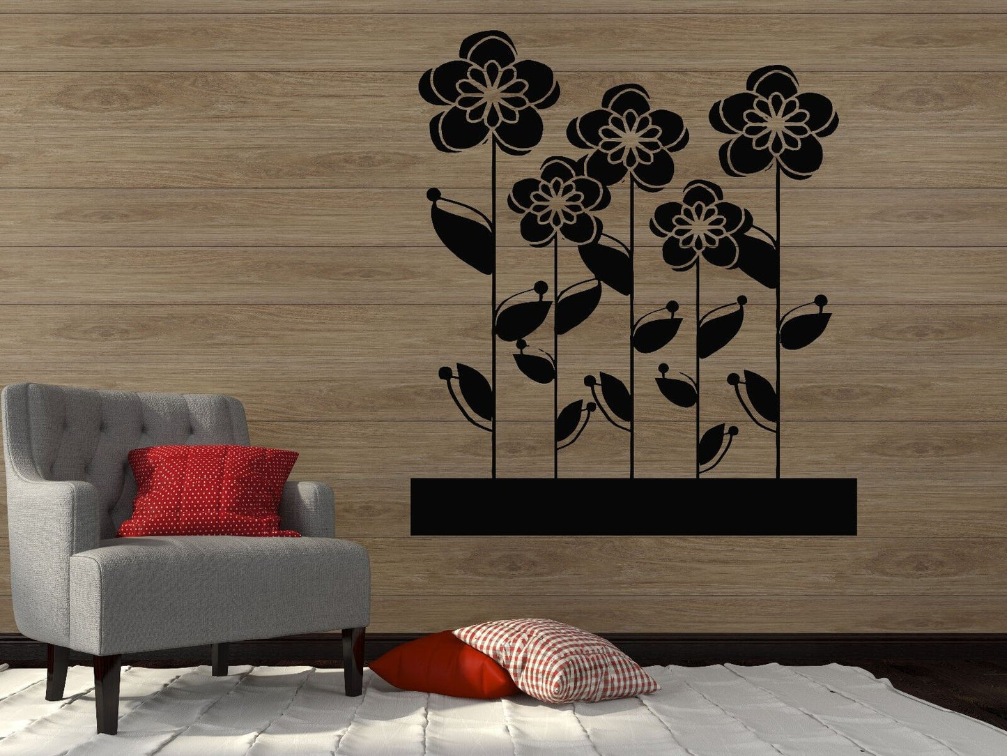 Wall Vinyl Sticker Decal Flowerbed Flowers Roses Daisies Daisy Decor (n121)