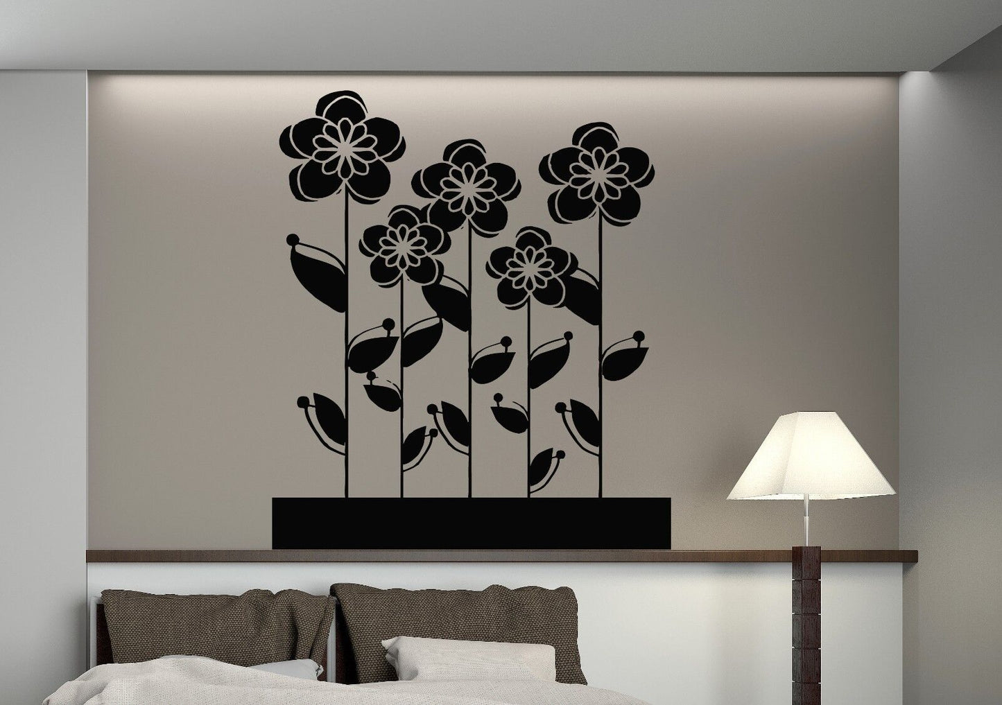 Wall Vinyl Sticker Decal Flowerbed Flowers Roses Daisies Daisy Decor (n121)