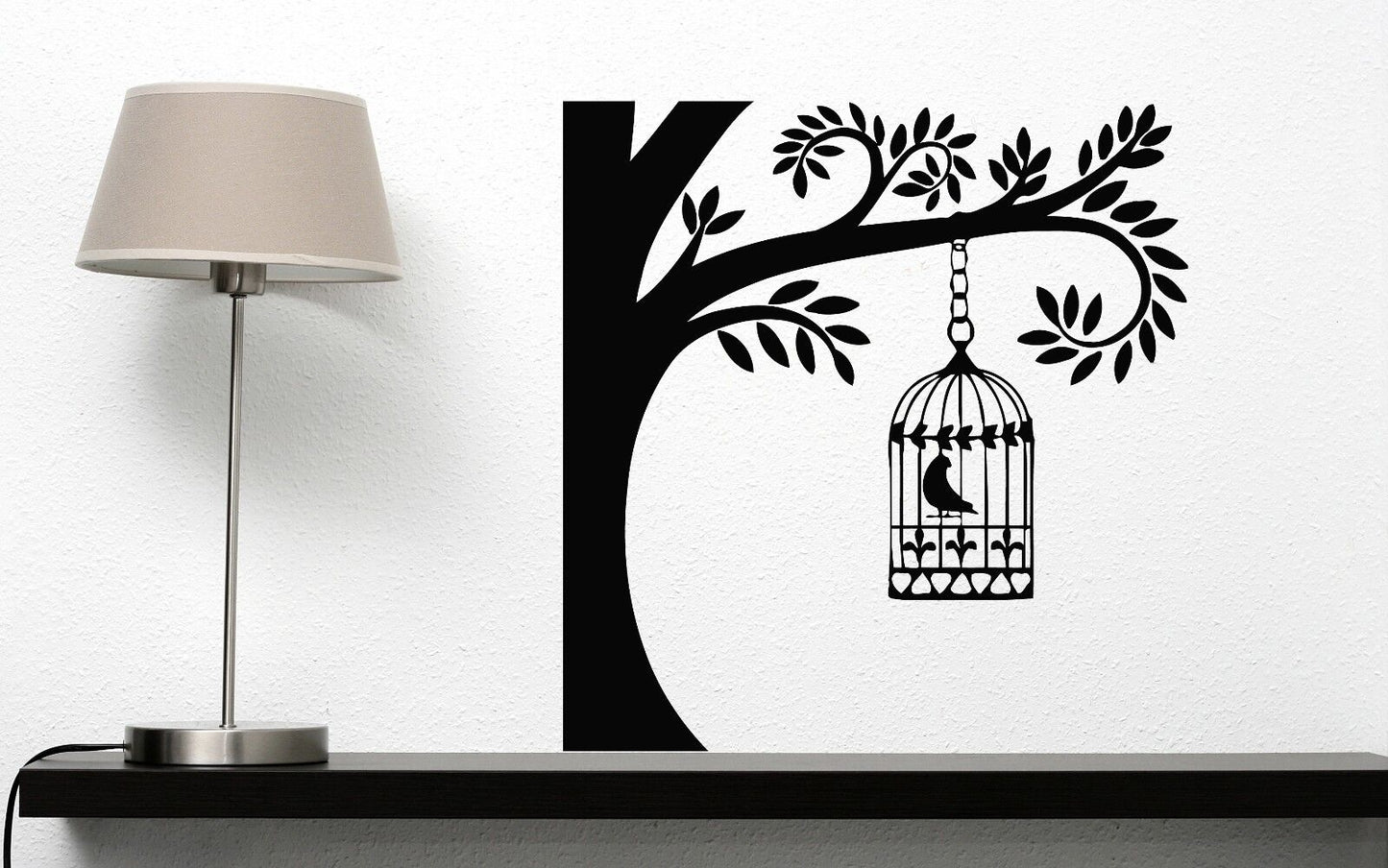 Vinyl Wall Stickers Branch of Tree Bird Cage Sings Nightingale (n165)