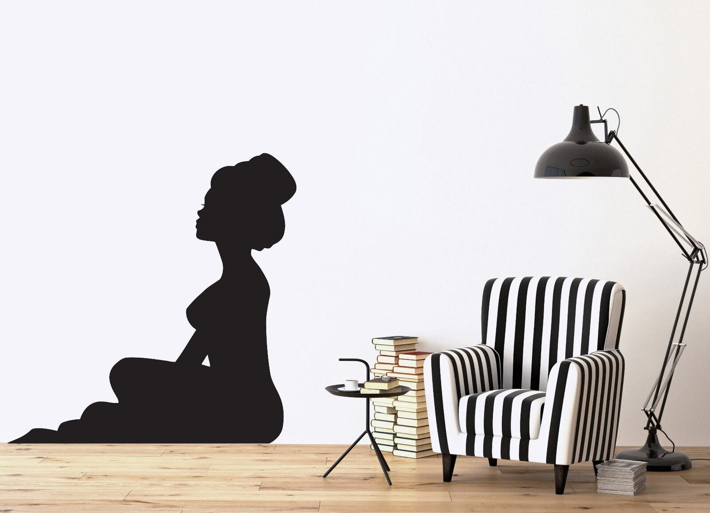 Wandaufkleber, Vinyl, Silhouette, schönes sexy Mädchen, hohe Brust, Hochsteckfrisur (n181)