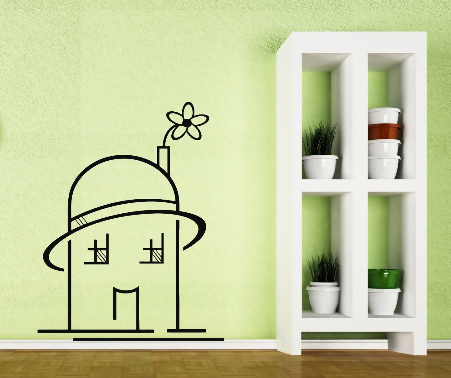 Wall Vinyl Sticker Decal Funny Toy House in a Hat With a Flower (n187)