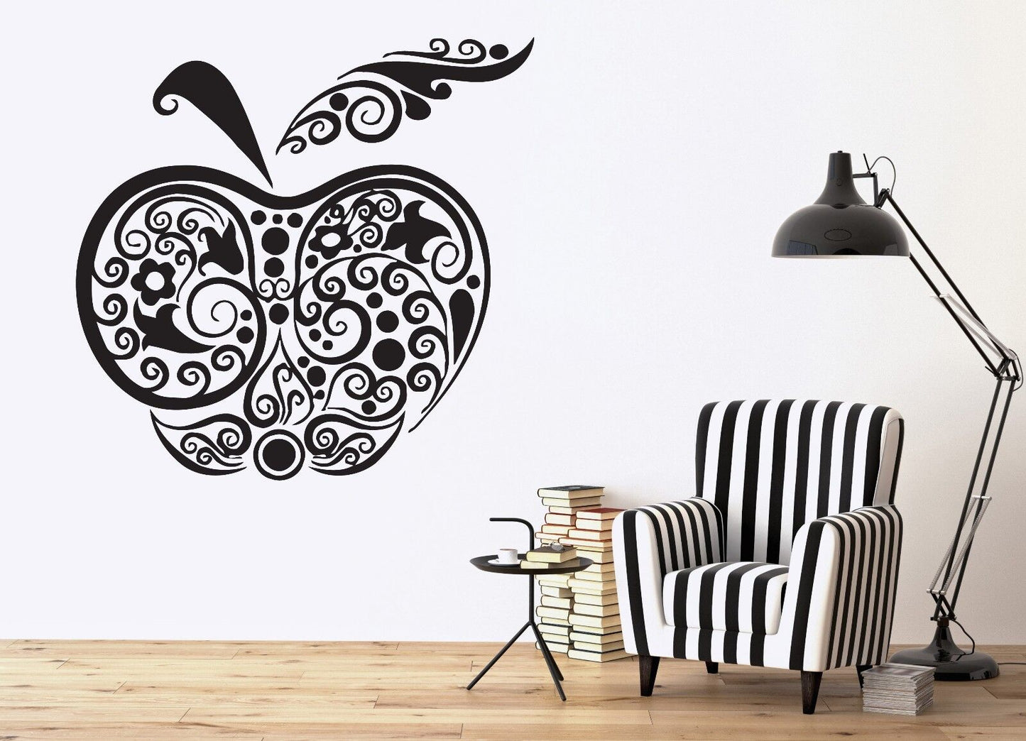 Wall Vinyl Sticker Big Apple With a Flower Pattern Decor (n197)