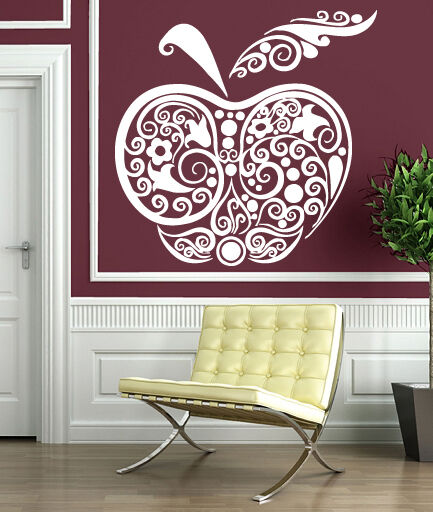 Autocollant mural en vinyle grosse pomme avec un décor à motif de fleurs (n197)