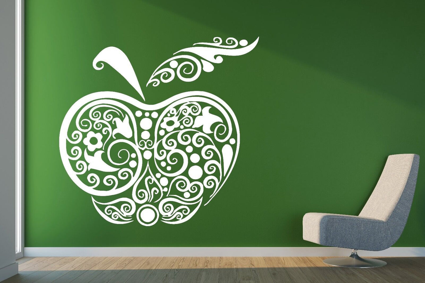 Wall Vinyl Sticker Big Apple With a Flower Pattern Decor (n197)