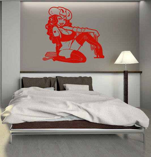 Wall Stickers Pin Up Girl Sexy Cowboy Woman Art Room Vinyl Decal (ig2053)