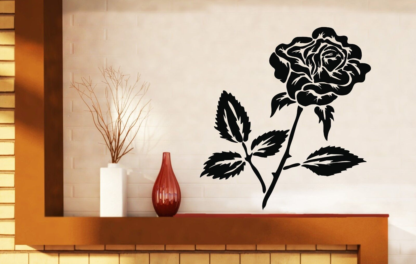 Wall Sticker Vinyl Decal Beautiful Flower Bud Rose Thorns Leaves (n206)