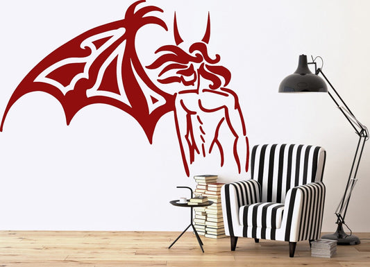 Wall Sticker Vinyl Decal Fallen Angel One Wing Horns Beautiful Body(n214)