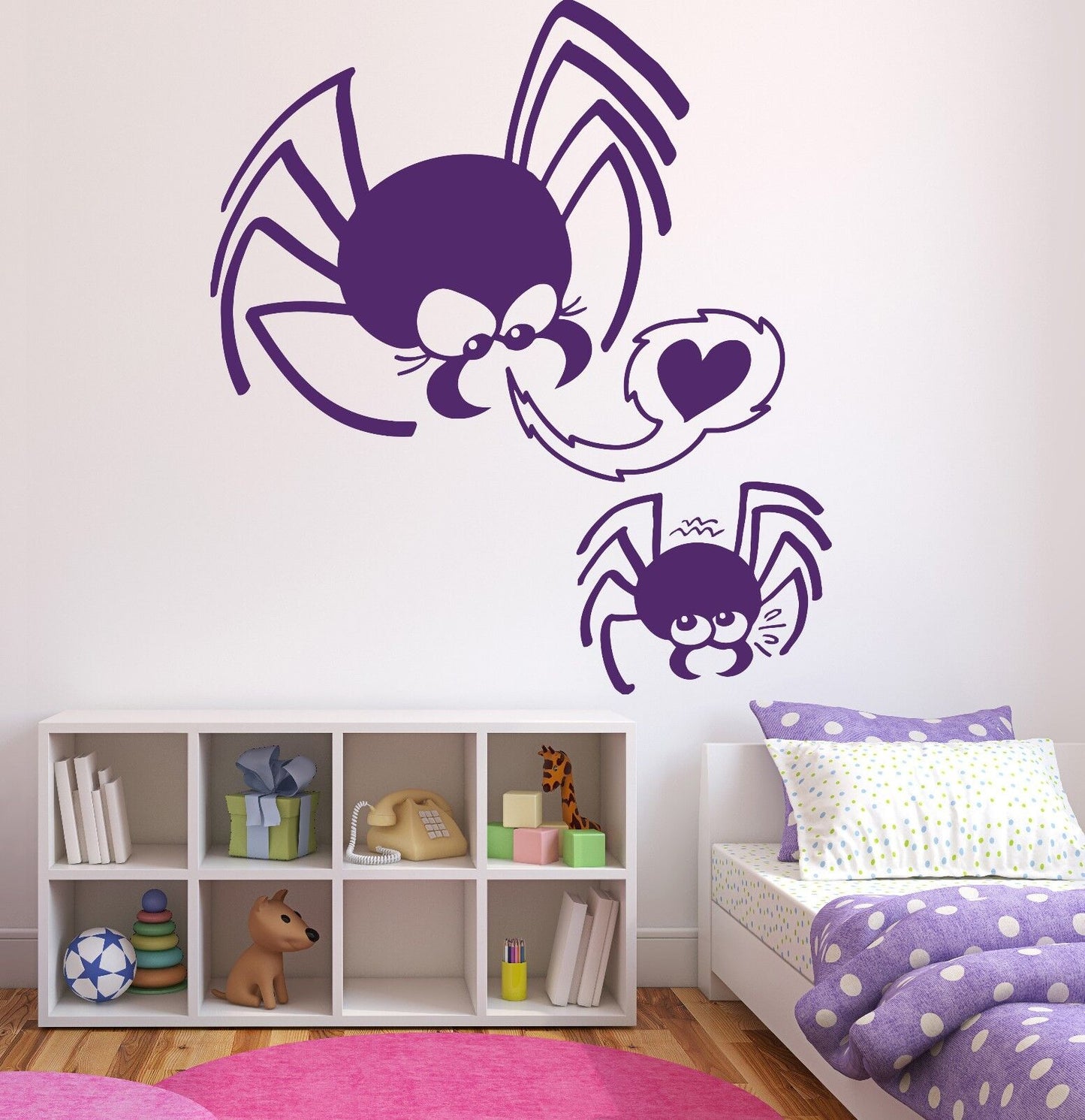 Autocollant mural en vinyle, mignon petite famille araignées maman fils amour cœur (n225)