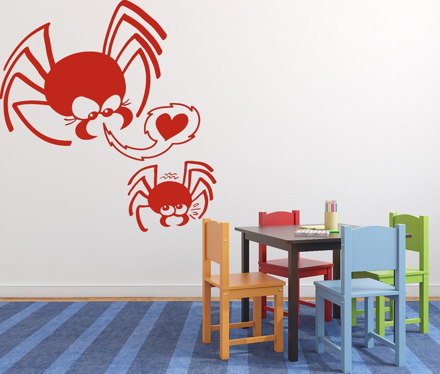 Autocollant mural en vinyle, mignon petite famille araignées maman fils amour cœur (n225)