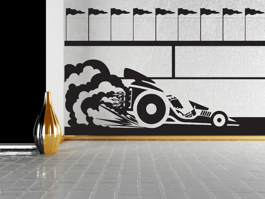 Autocollant mural en vinyle, drapeaux de voiture de course, Trail les freins, pneus (n243)