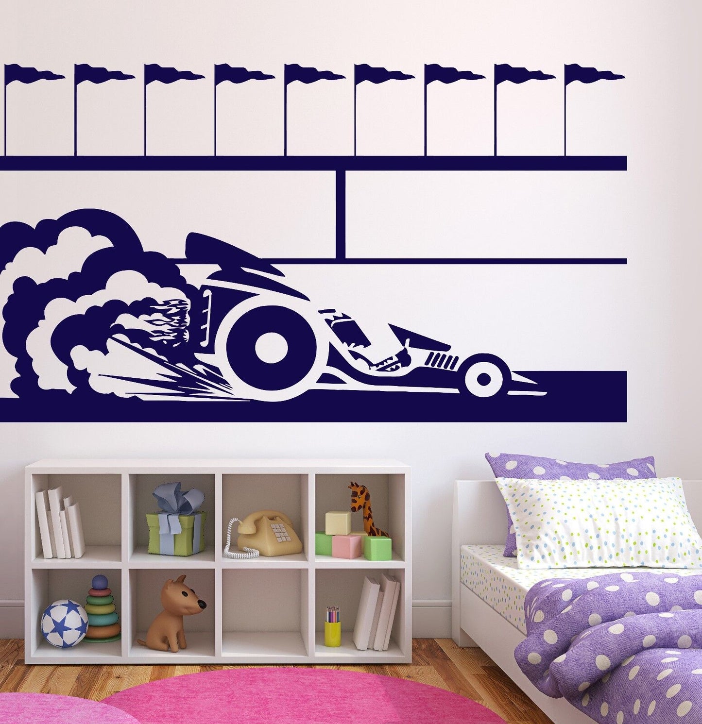 Wall Sticker Vinyl Decal Race Car Flags Trail the brakes tires (n243)