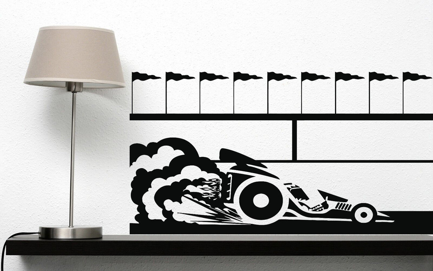 Wall Sticker Vinyl Decal Race Car Flags Trail the brakes tires (n243)