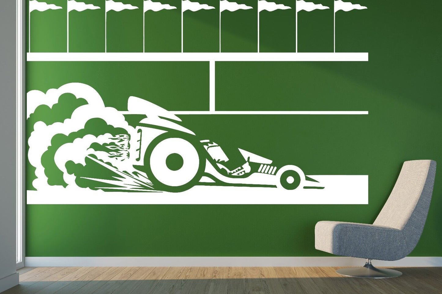 Autocollant mural en vinyle, drapeaux de voiture de course, Trail les freins, pneus (n243)