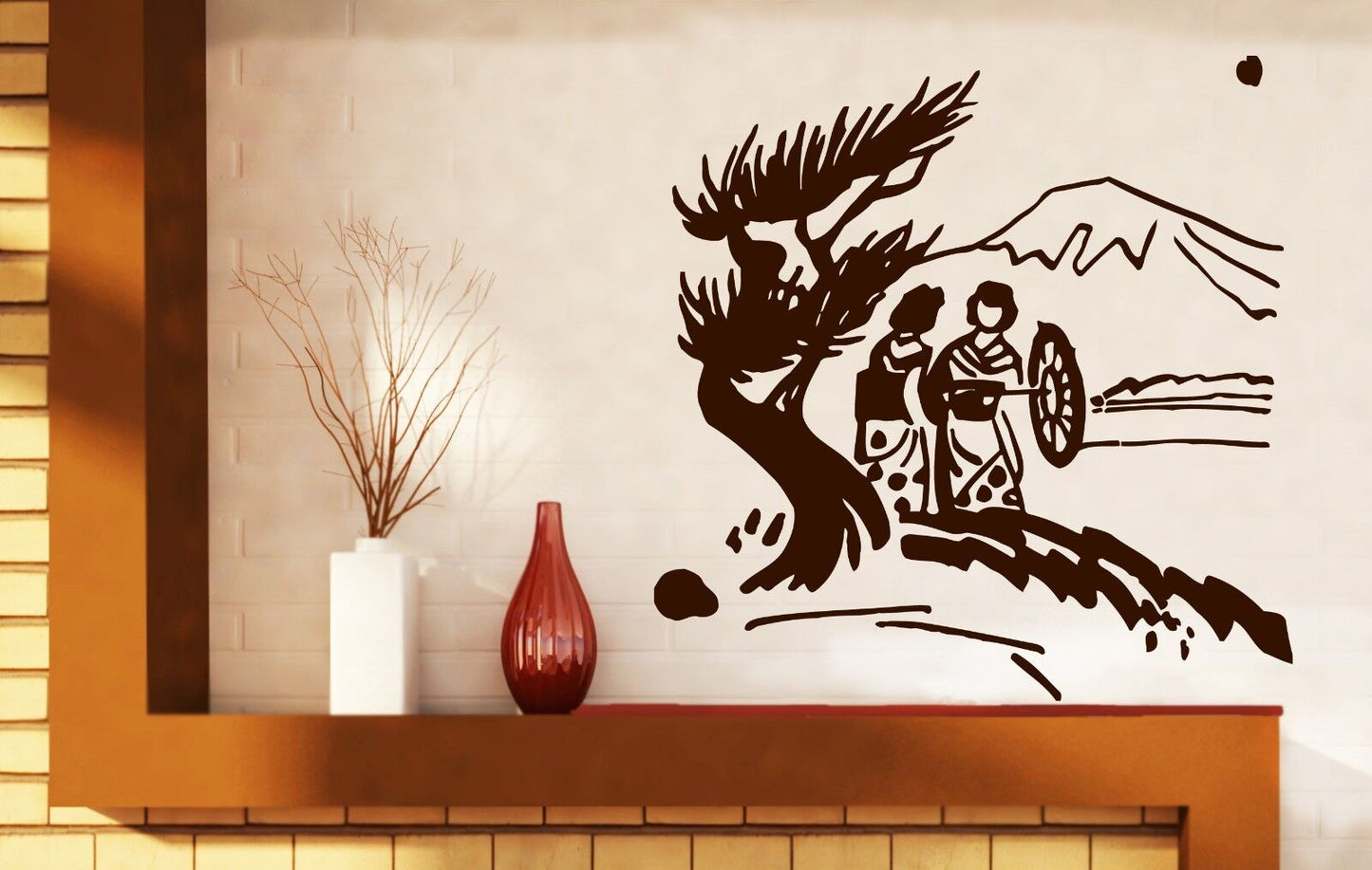 Wall Stickers Vinyl Decal Japanese Geisha Miniature Fujiyama Sakura (n251)