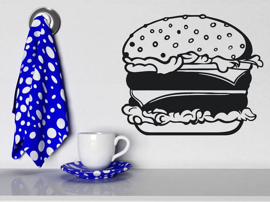 Autocollant mural en vinyle Fastfood Hamburger Bun fromage salade (n272)