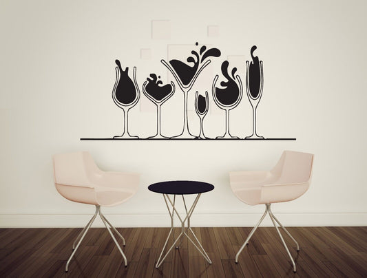 Autocollant mural en vinyle, divers verres d'alcool, martini, vin, whisky (n280)