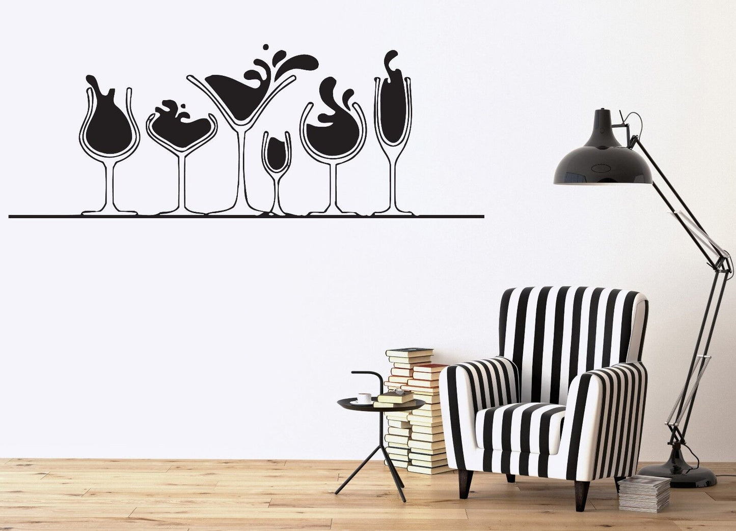 Autocollant mural en vinyle, divers verres d'alcool, martini, vin, whisky (n280)