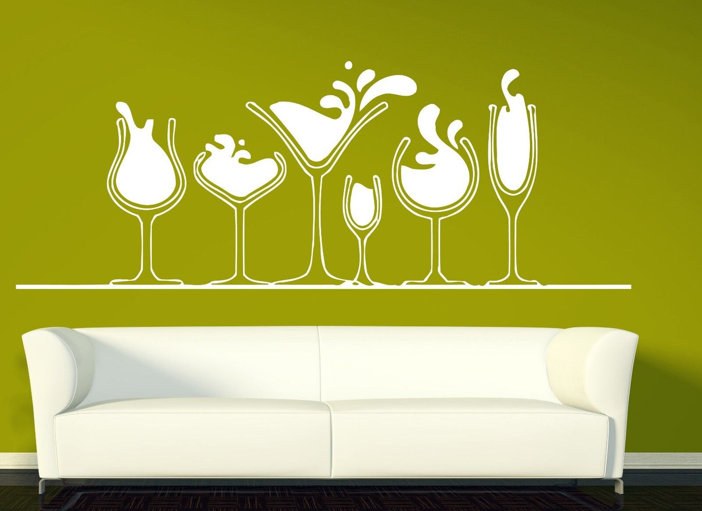 Autocollant mural en vinyle, divers verres d'alcool, martini, vin, whisky (n280)