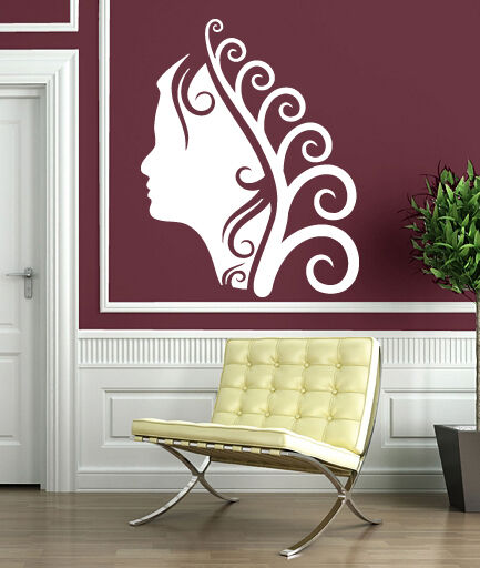 Autocollant mural en vinyle pour Salon de coiffure, maquillage, boucles, belle dame (n285)