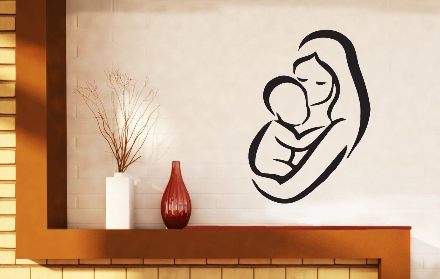 Autocollant mural en vinyle, Silhouette d'une mère avec un bébé (n288)