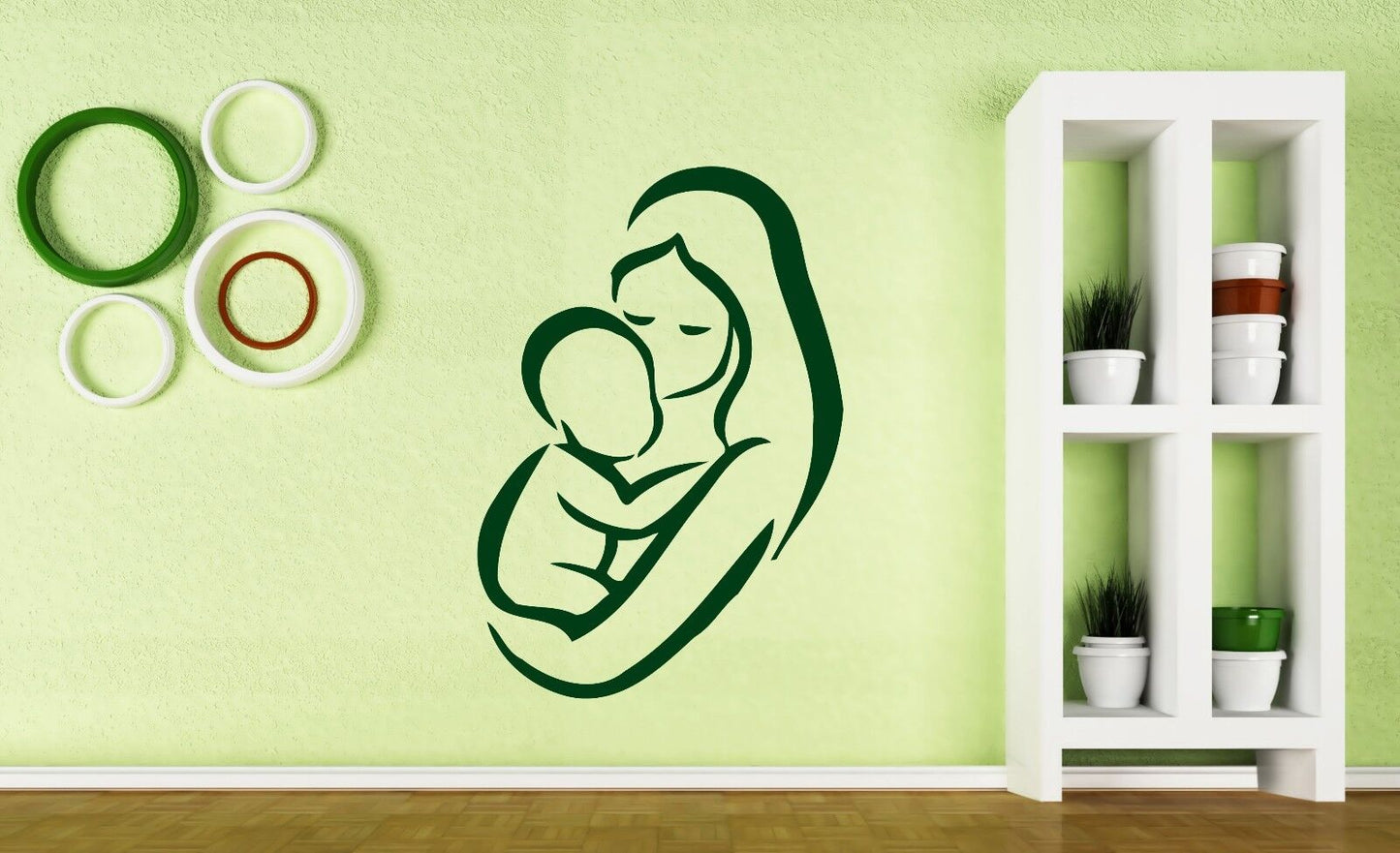 Wandaufkleber, Vinyl, Silhouette einer Mutter mit Baby (n288)