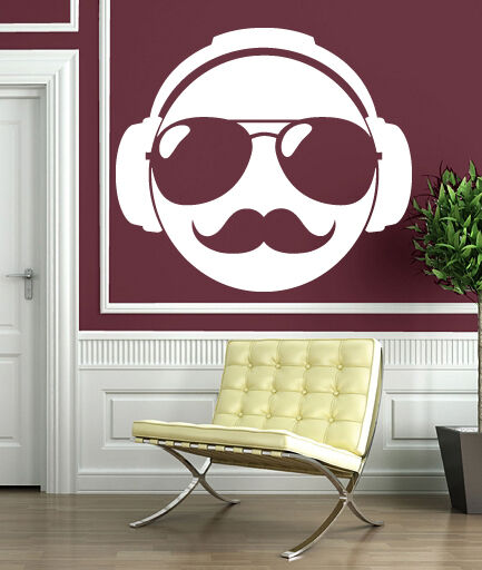 Autocollant mural en vinyle, lunettes moustache, pilotes, casque DJ (n291)