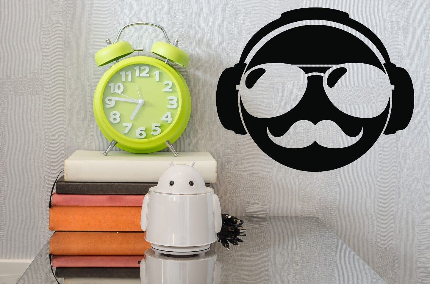 Autocollant mural en vinyle, lunettes moustache, pilotes, casque DJ (n291)