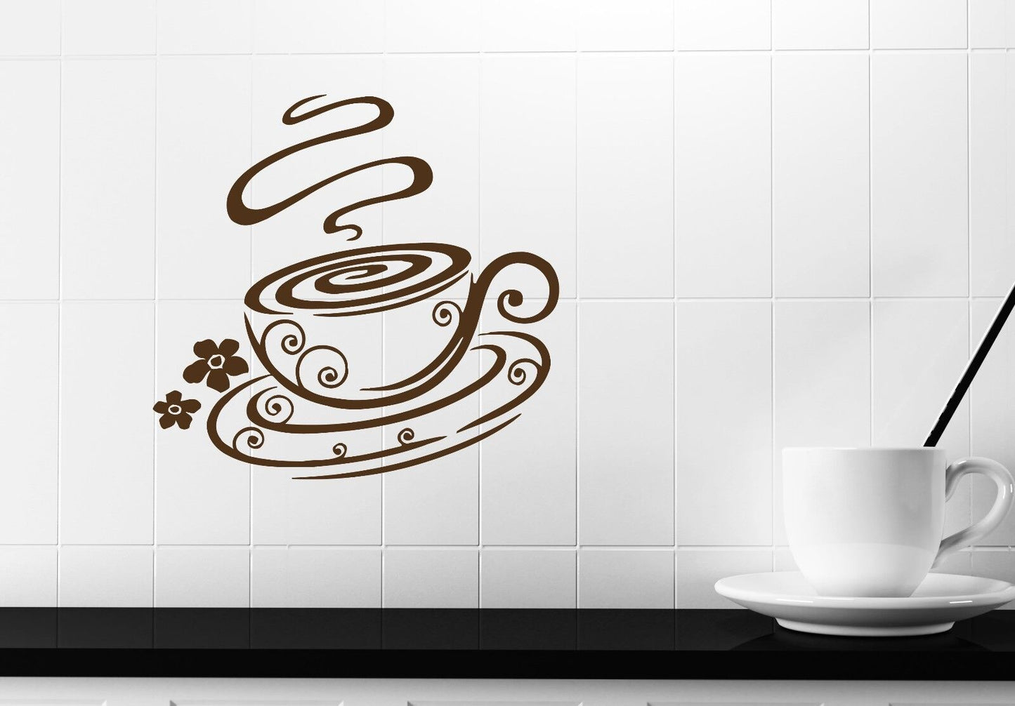 Wall Stickers Demitasse Coffee Flowers Vanilla Aroma Vinyl Decal (n301)