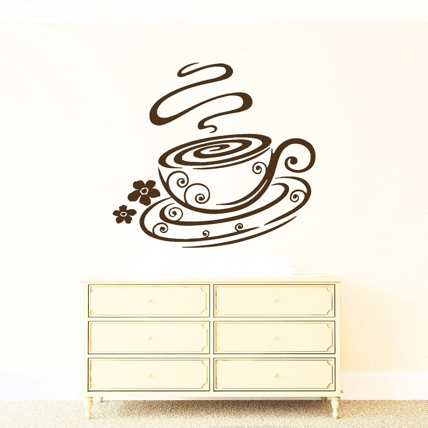 Wall Stickers Demitasse Coffee Flowers Vanilla Aroma Vinyl Decal (n301)