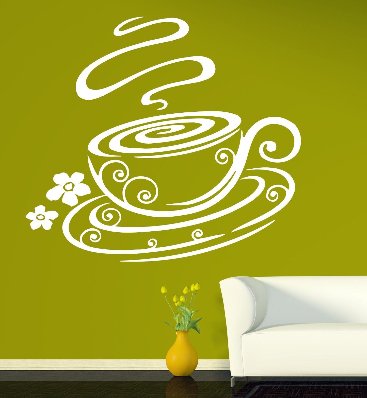 Wall Stickers Demitasse Coffee Flowers Vanilla Aroma Vinyl Decal (n301)