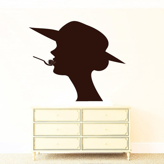 Autocollant mural en vinyle avec silhouette de chapeau de belle dame, saveur de fraise (n318)